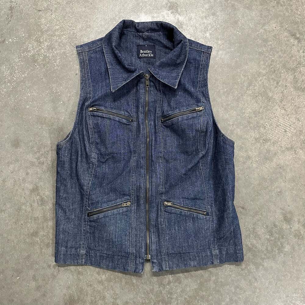 Bentley Arbuckle Vintage Blue Denim Zip-Up Moto Vest Size 6
